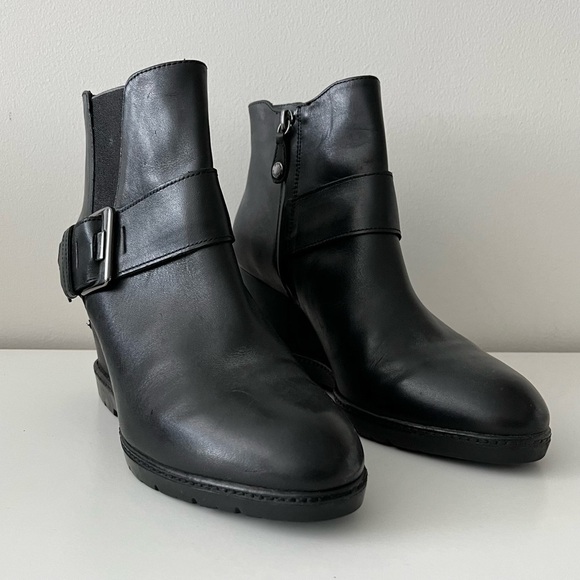 Geox Respira Italian Patent Wedge Zipper Buckle Ankle Boots-Black-Women EU 39 - Picture 4 of 16